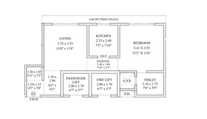 Floor plan of 1 BHK 458 Sq. Ft. Apartment in Fortune Venetian, Mumbai