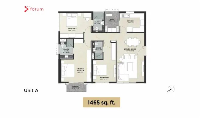 Floor plan of 3 BHK 1465 Sq. Ft. Apartment in Forum Serendipity, Mumbai