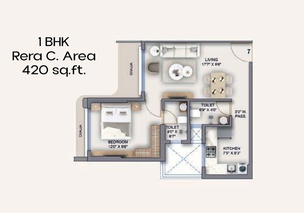 Floor plan of 1 BHK 420 Sq. Ft. Apartment in Futuristic Presidence Marina, Mumbai