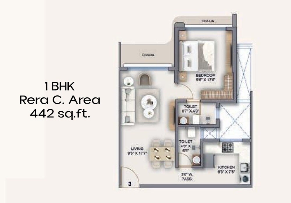 Floor plan of 1 BHK 440 Sq. Ft. Apartment in Futuristic Presidence Marina, Mumbai