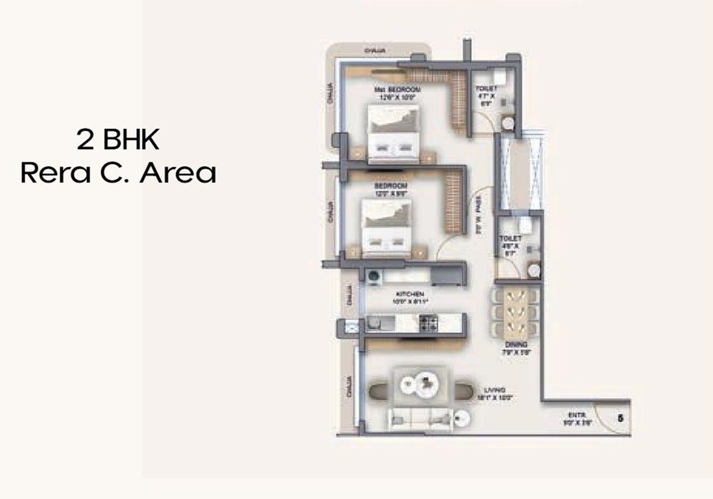2 BHK 642 Sq. Ft. Apartment