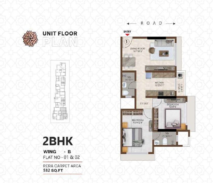 2 BHK 582 Sq. Ft. Apartment