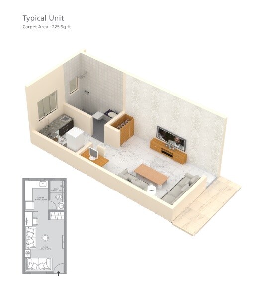 Floor plan of 225 Sq. Ft. Studio in Gabadia Homes, Mumbai