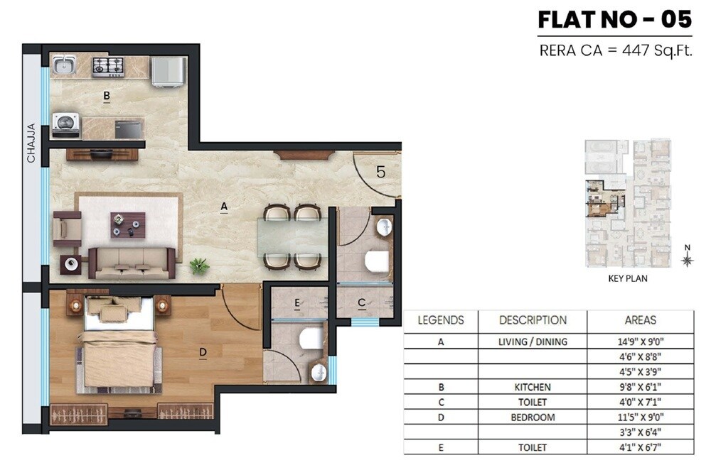 Floor plan of 1 BHK 447 Sq. Ft. Apartment in Gagangiri Aadhya, Mumbai