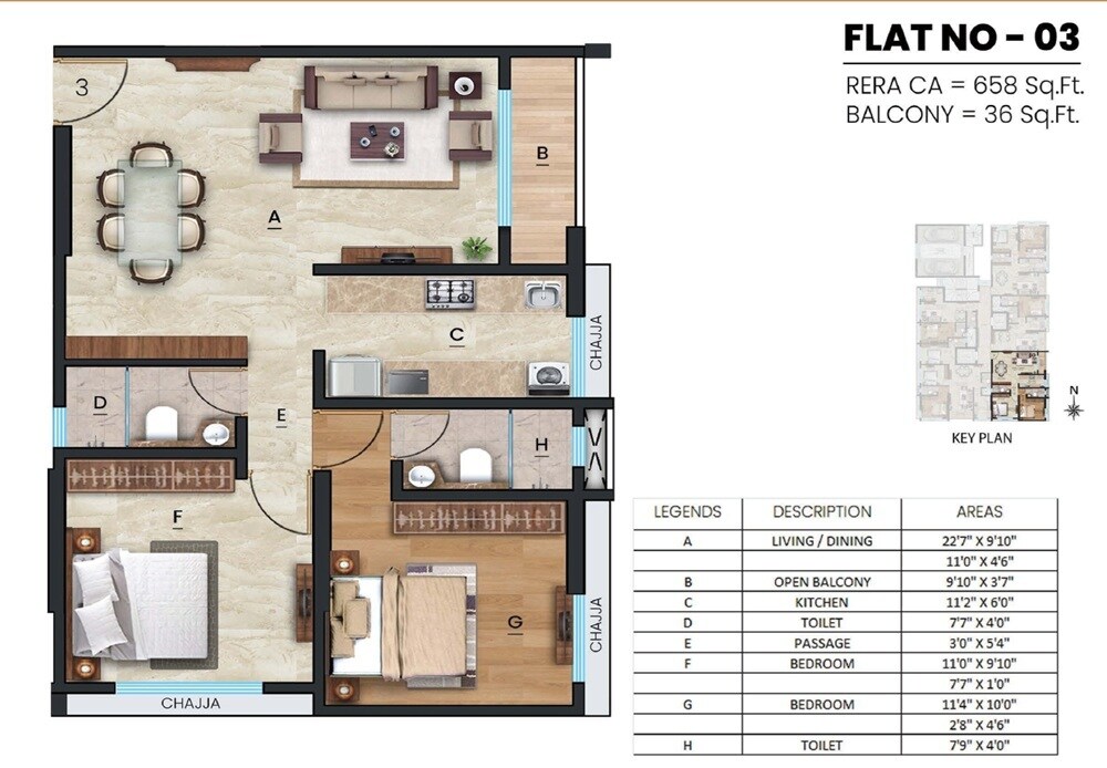 Floor plan of 2 BHK 694 Sq. Ft. Apartment in Gagangiri Aadhya, Mumbai