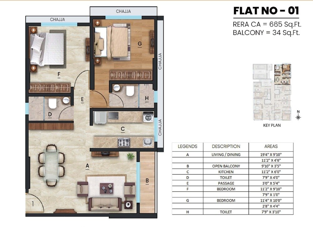 Floor plan of 2 BHK 699 Sq. Ft. Apartment in Gagangiri Aadhya, Mumbai
