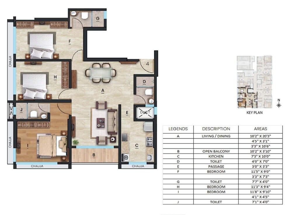 Floor plan of 3 BHK 823 Sq. Ft. Apartment in Gagangiri Aadhya, Mumbai