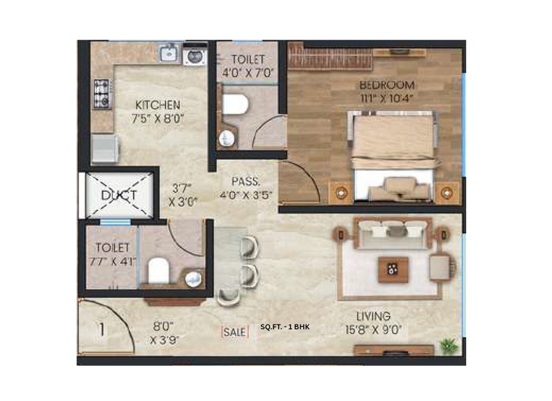 1 BHK 435 Sq. Ft. Apartment