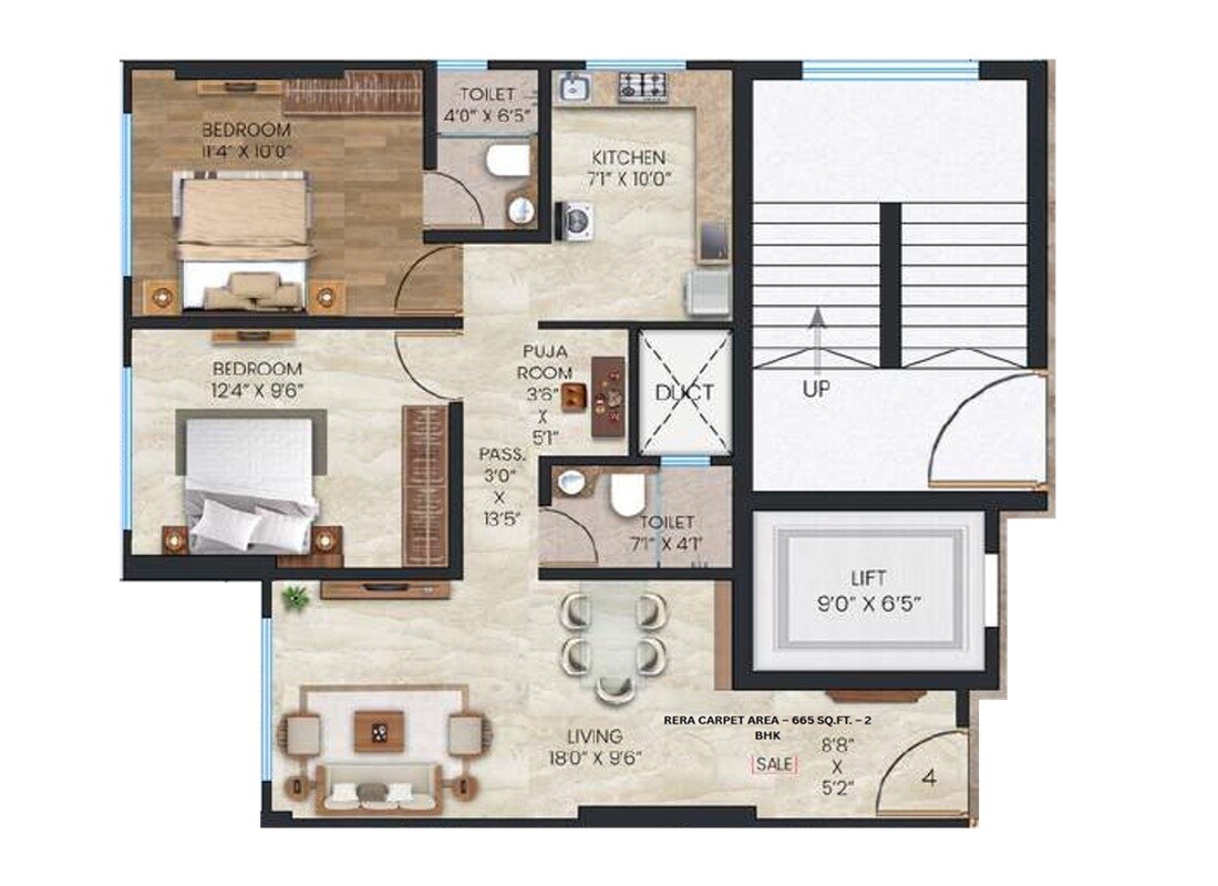 Floor plan of 2 BHK 665 Sq. Ft. Apartment in Gagangiri Anvaya, Mumbai