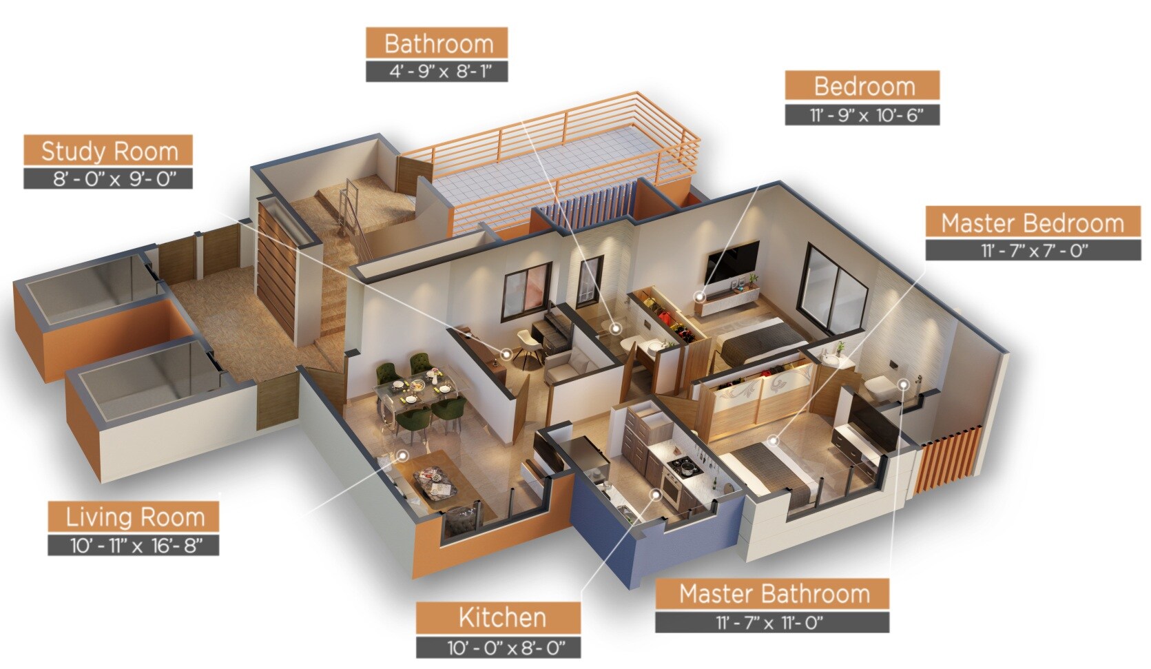 Floor plan of 3 BHK 745 Sq. Ft. Apartment in Gagangiri Ekta CHS, Mumbai