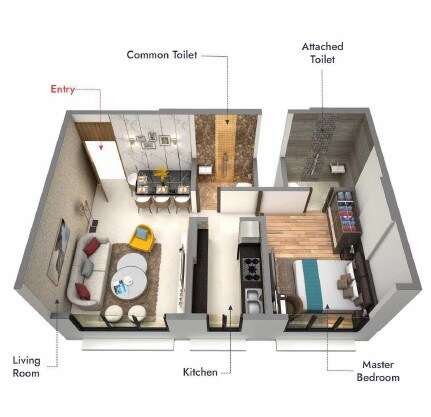 Floor plan of 1 BHK 409 Sq. Ft. Apartment in Gagangiri Gagan 139, Mumbai