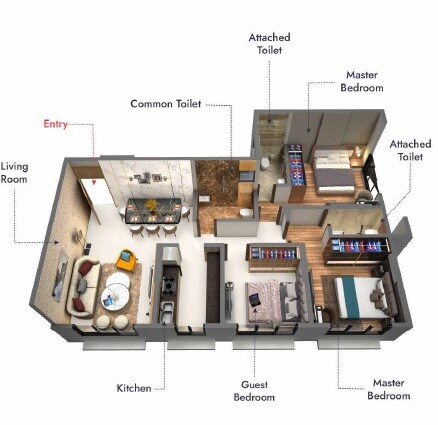 Floor plan of 3 BHK 769 Sq. Ft. Apartment in Gagangiri Gagan 139, Mumbai
