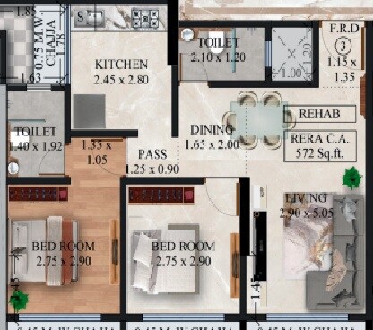 Floor plan of 2 BHK 572 Sq. Ft. Apartment in Gagangiri Gagan 52, Mumbai