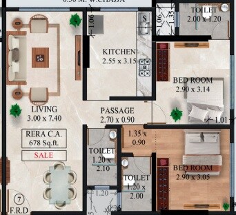 Floor plan of 2 BHK 678 Sq. Ft. Apartment in Gagangiri Gagan 52, Mumbai