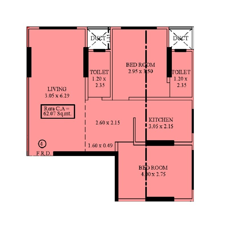Floor plan of 2 BHK 668 Sq. Ft. Apartment in Gagangiri The Elevate, Mumbai