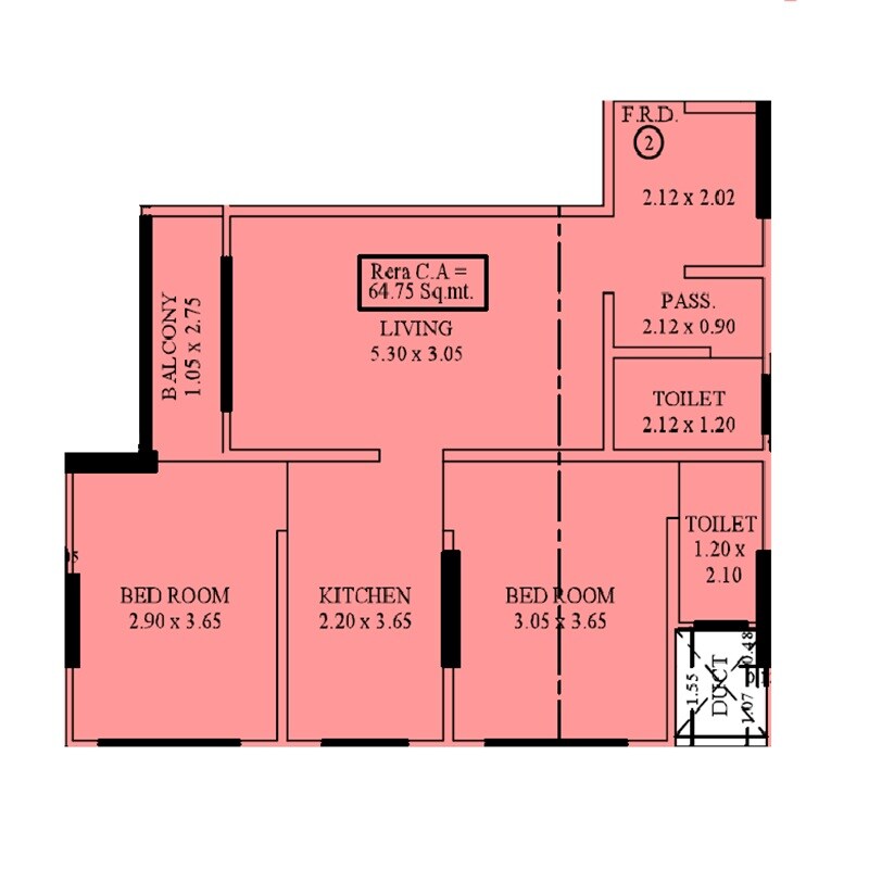 Floor plan of 2 BHK 697 Sq. Ft. Apartment in Gagangiri The Elevate, Mumbai