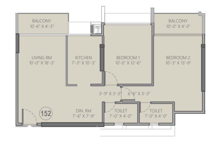 Floor plan of 2 BHK 611 Sq. Ft. Apartment in Gaiagen Park Residences, Mumbai