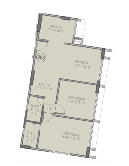 Floor plan of 2 BHK 804 Sq. Ft. Apartment in Gaiagen Park Residences, Mumbai