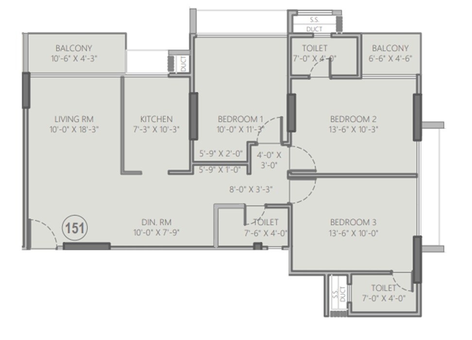 Floor plan of 3 BHK 1167 Sq. Ft. Apartment in Gaiagen Park Residences, Mumbai