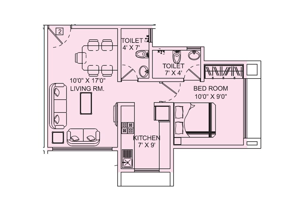 Floor plan of 1 BHK 450 Sq. Ft. Apartment in Galaxy Pinnacle, Mumbai