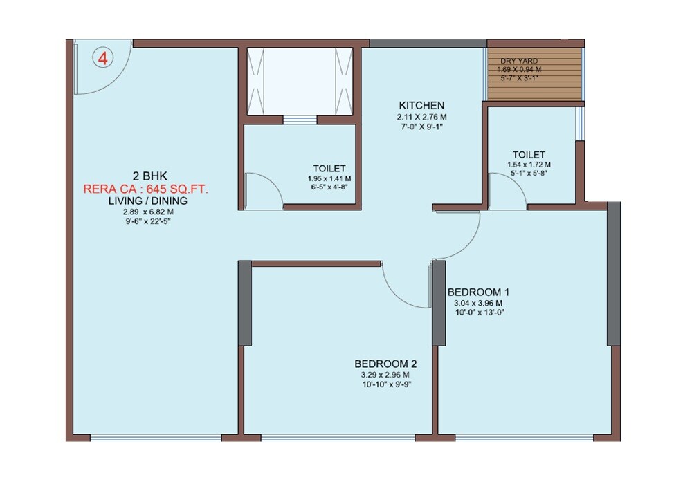 2 BHK 645 Sq. Ft. Apartment