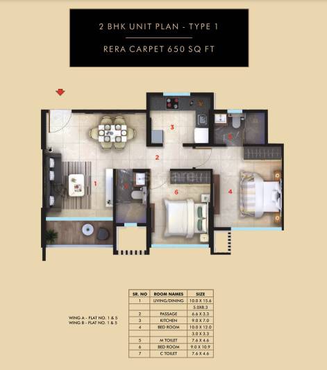Floor plan of 2 BHK 650 Sq. Ft. Apartment in Gami And Jaydeep Estella, Mumbai