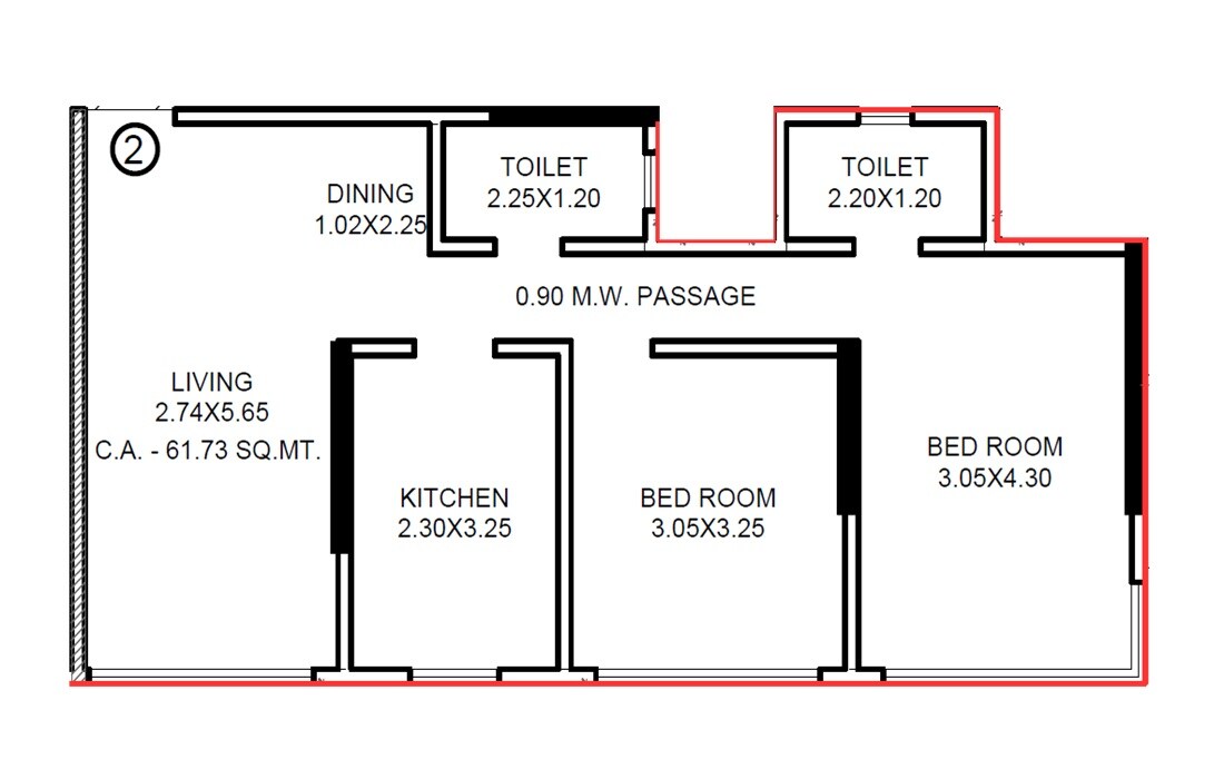 Floor plan of 2 BHK 664 Sq. Ft. Apartment in Gami Pravah, Mumbai