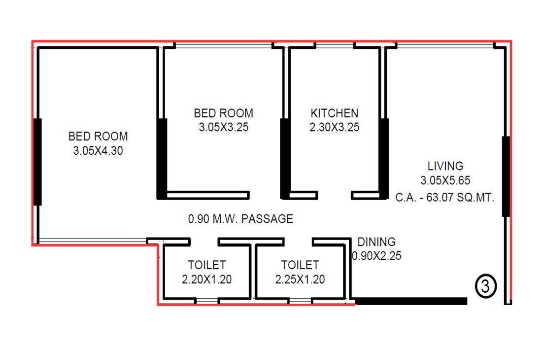 Floor plan of 2 BHK 679 Sq. Ft. Apartment in Gami Pravah, Mumbai