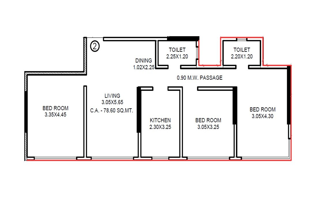 Floor plan of 3 BHK 846 Sq. Ft. Apartment in Gami Pravah, Mumbai