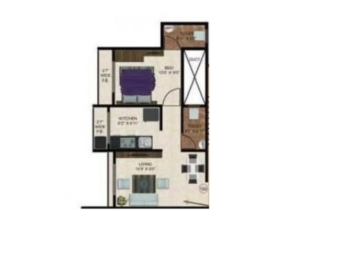 Floor plan of 1 BHK 690 Sq. Ft. Apartment in Ganraj Beauty Landmark, Mumbai