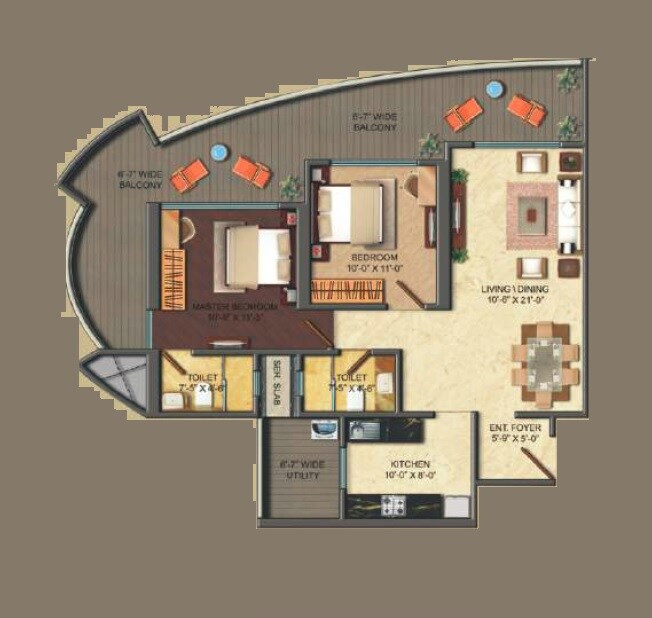 Floor plan of 2 BHK Apartment - 733 sq. ft. in Gauri Excellency, Mumbai