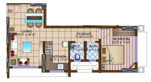 Floor plan of 1 BHK Apartment - 386 sq. ft. in GBD Ujwala Kutir, Mumbai
