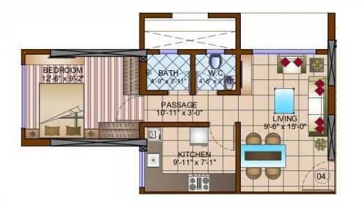 Floor plan of 1 BHK Apartment - 419 sq. ft. in GBD Ujwala Kutir, Mumbai