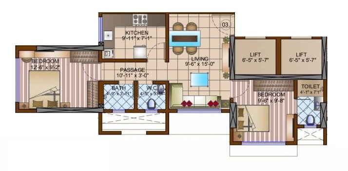 Floor plan of 2 BHK Apartment - 546 sq. ft. in GBD Ujwala Kutir, Mumbai