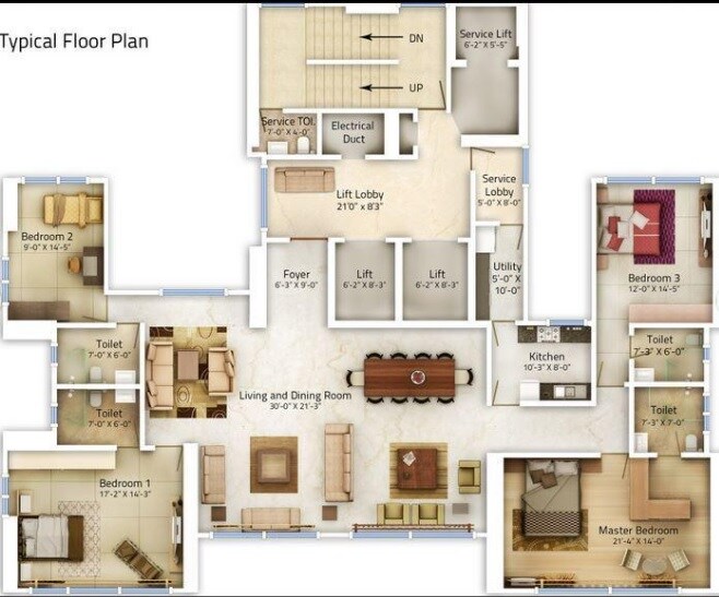 Floor plan of 4 BHK 2153 Sq. Ft. Apartment in GCORP Epitome, Mumbai