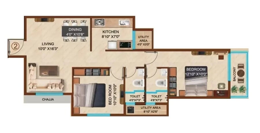 2 BHK 720 Sq. Ft. Apartment