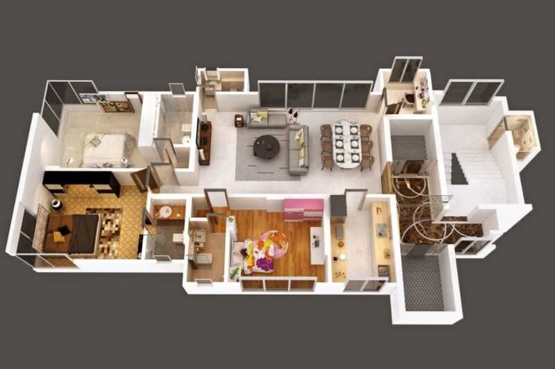 Floor plan of 3 BHK 1407 Sq. Ft. Apartment in Geopreneur Casa Rare, Mumbai