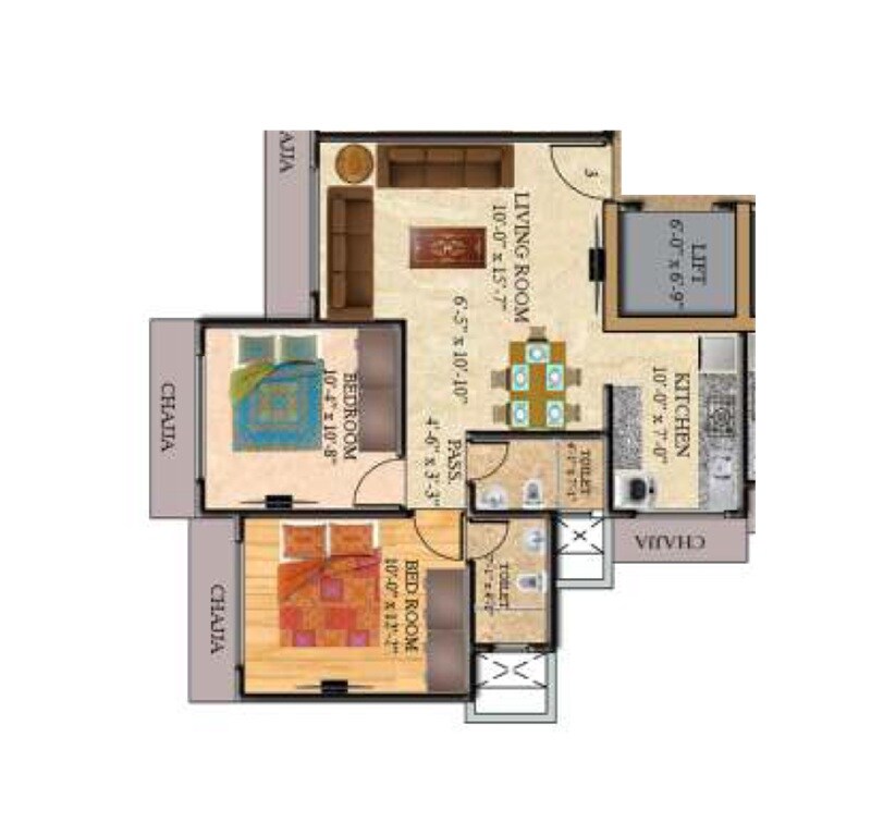 Floor plan of 2 BHK 489 Sq. Ft. Apartment in Geopreneur Ekta CHS, Mumbai