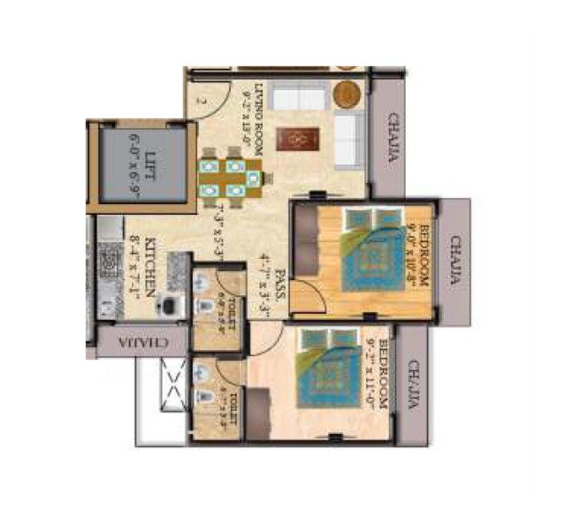 2 BHK 606 Sq. Ft. Apartment