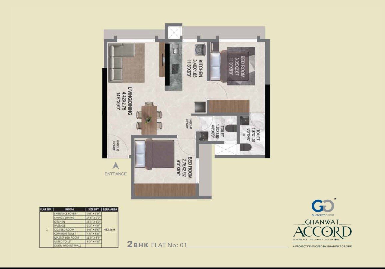 Floor plan of 2 BHK 482 Sq. Ft. Apartment in Ghanwat Accord, Mumbai