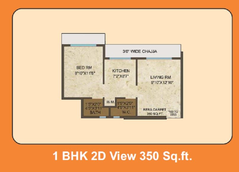 Floor plan of 1 BHK 351 Sq. Ft. Apartment in Gharkul Gravity Phase I, Mumbai
