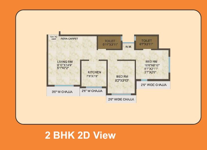 Floor plan of 2 BHK 551 Sq. Ft. Apartment in Gharkul Gravity Phase I, Mumbai