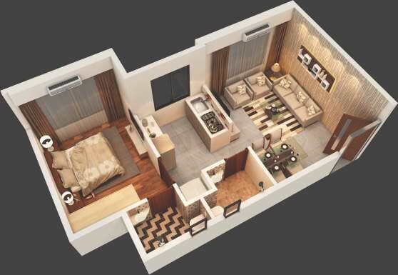 Floor plan of 1 BHK 400 Sq. Ft. Apartment in Gharkul Heights, Mumbai