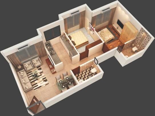 Floor plan of 2 BHK 500 Sq. Ft. Apartment in Gharkul Heights, Mumbai