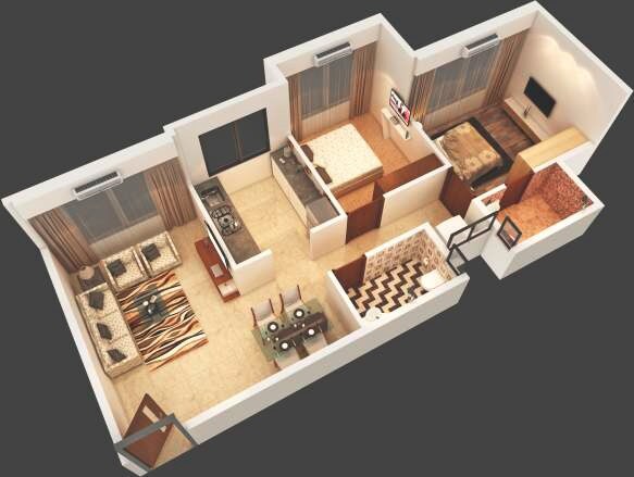 Floor plan of 2 BHK 528 Sq. Ft. Apartment in Gharkul Heights, Mumbai