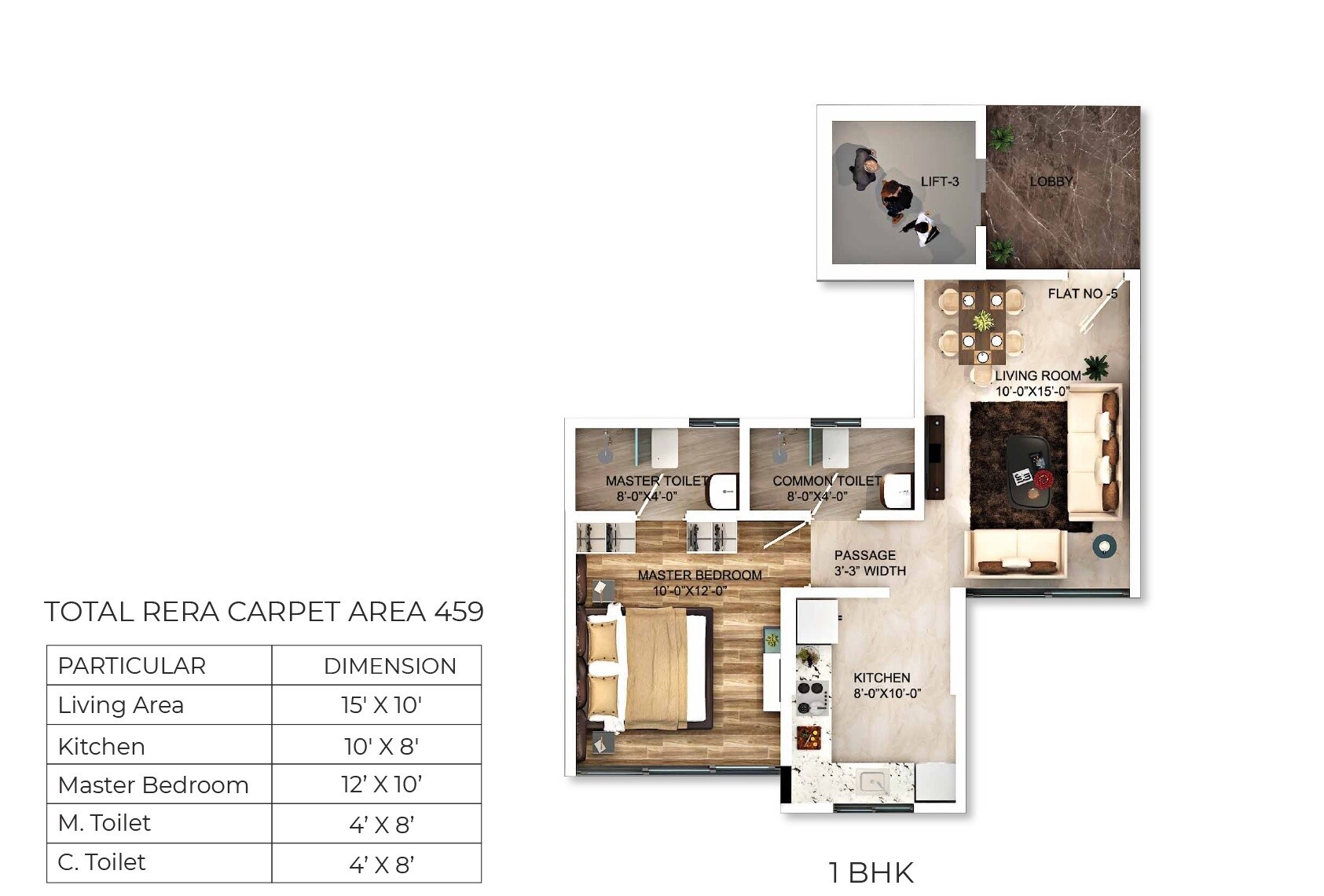 1 BHK 459 Sq. Ft. Apartment