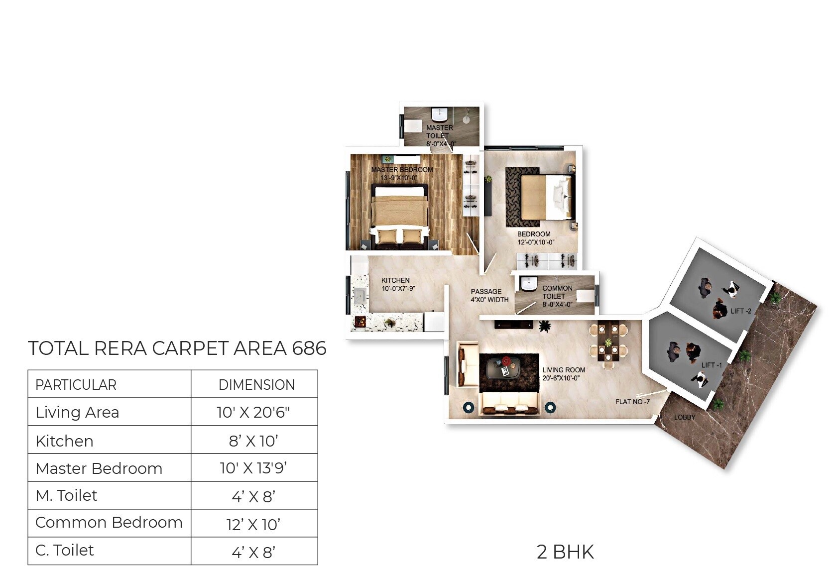 Floor plan of 2 BHK 686 Sq. Ft. Apartment in Ghatkopar Gateway, Mumbai
