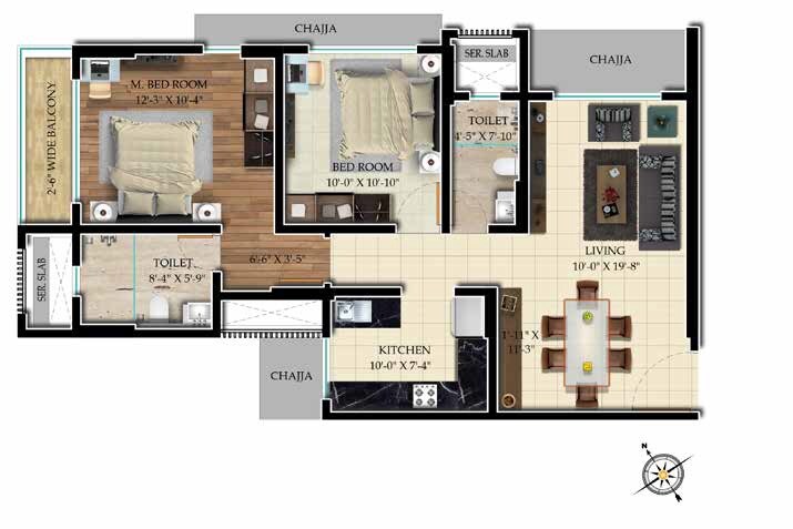 2 BHK 755 Sq. Ft. Apartment