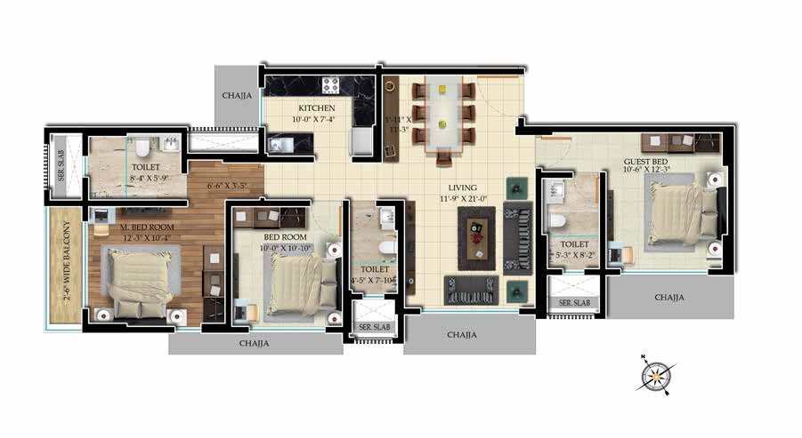 3 BHK 961 Sq. Ft. Apartment