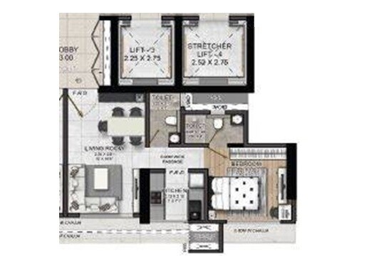 Floor plan of 1 BHK 432 Sq. Ft. Apartment in GHP Mars Suncity, Mumbai